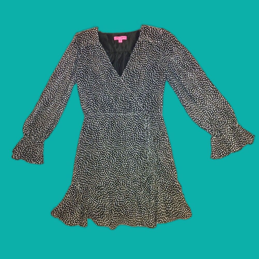 Betsey Johnson Queen of Hearts Chiffon Mini Dress Size 8 Black Cream Ruffle VDAY